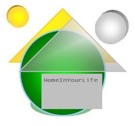 Giano designed a custom graphic of a house in front of green sphere earth, background a yellow triangle representing a roof of another house, white sphere moon and yellow sphere sun